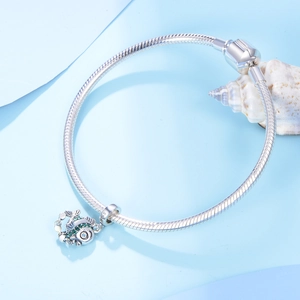Bracelet S925 argent sterling pendentif poisson océan avec cristaux verts et gemme bleue