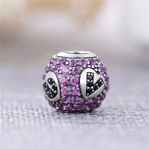 Abalorio de corazón en plata S925 con circonitas rosas y negras para pulseras de moda