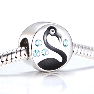 S925 Sterling Silver Black Swan bead with blue crystals on a silver snake chain