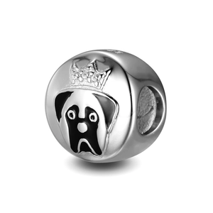 Cute S925 silver puppy charm with crown and sparkling stones for DIY bracelets