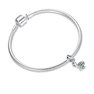 Bracelet chaîne serpent en argent 925 avec pendentif tortue en émail vert et strass