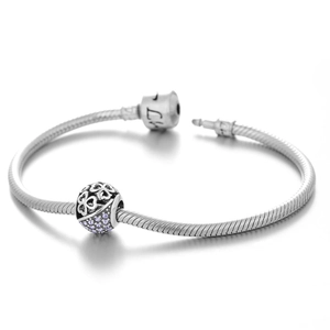 Pulsera de plata esterlina S925 con abalorio de trébol corazón y circonitas moradas finas