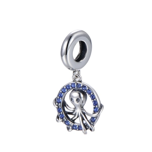 Pendentif pieuvre océan en argent sterling S925 avec zircons bleus scintillants