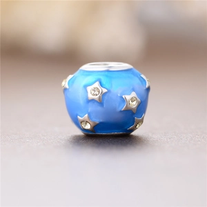 Charm estrella de esmalte azul con circonita para pulseras DIY en plata de ley S925