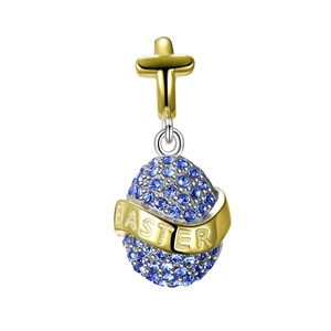 925 Sterling Silver Easter Egg Pendant Charm Blue Rhinestone Cross Dangle Bead For Bracelet Necklace DIY Jewelry Making Women