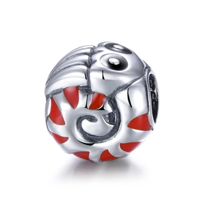 S925 sterling silver ocean bead with red enamel shell pattern for DIY charm bracelets