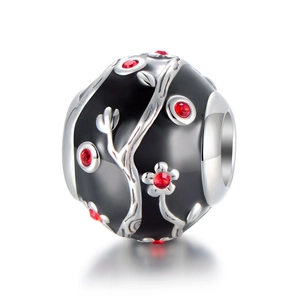 925 Sterling Zilveren bedel met zwart email en rood kristal voor armbanden