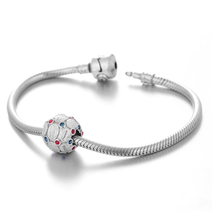 Pulsera de plata de ley S925 con dije esférico cepillado con incrustaciones de cristal