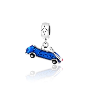 Pendentif voiture bleue en argent S925 avec gravure fashion pour bracelet DIY bijoux