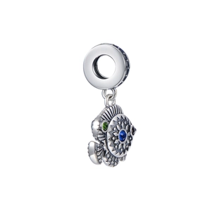 Pendentif poisson en argent S925 avec cristaux bleus pour bracelet de bijoux DIY
