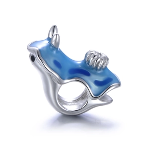 Marine life sea slug charm in silver and blue enamel for DIY bracelets