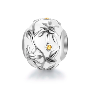 S925 sterling zilveren madeliefje bedel met gele zirkonia voor DIY armbanden
