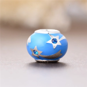 Abalorio de plata esterlina S925 con esmalte azul, estrellas y cristales para joyas de DIY