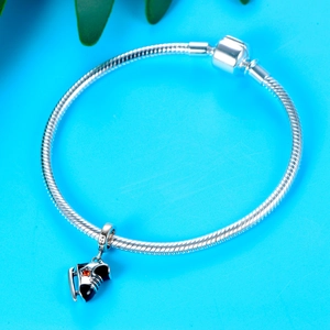 Bracelet maille serpent en argent 925 avec pendentif patin à roulettes et cristal orange