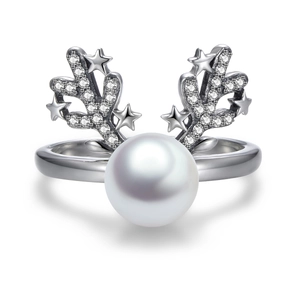 S925 Sterlingsilber Rentier Geweih Künstliche Perlenring Mit Zirkonia Stern Minimalistisch Eleganter Hochzeitsschmuck Geschenk Damen