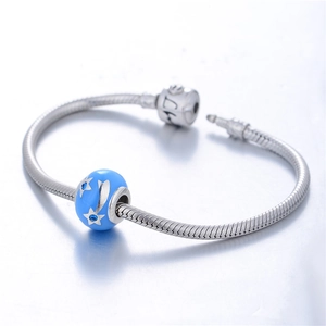 Pulsera de cadena de serpiente en plata 925 con amuleto de estrella fugaz azul