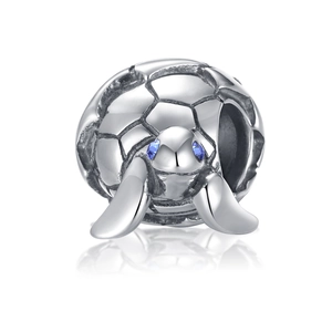 Realistic S925 sterling silver sea turtle charm with blue gemstone eyes for bracelets