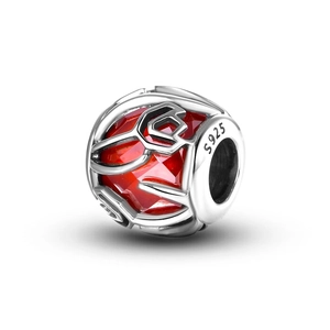 Cuenta hueca de plata de ley S925 con cristal rojo para la creación de joyería DIY