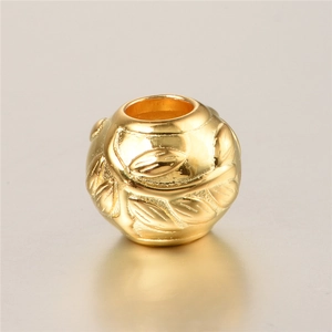 Cuenta redonda de plata S925 dorada con patrón de hojas para joyería DIY
