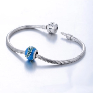 Pulsera de plata 925 con cadena de serpiente y abalorio de esmalte azul con cristales