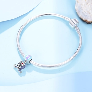 Bracelet S925 en argent sterling avec éléphant en diamants bleus et perle en émail océan