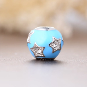 Abalorio de estrella en esmalte azul de plata S925 con circonitas para pulseras DIY