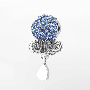 Charme de poulpe en cristal bleu en argent sterling S925 pour bracelets DIY
