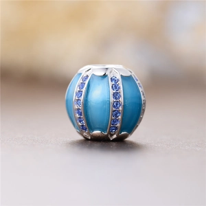 Abalorio de plata S925 con forma de linterna azul y cristales para pulseras DIY