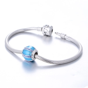 Pulsera de cadena de serpiente en plata S925 con charm de esmalte azul y circonitas