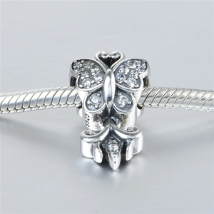 Pendentif papillon en argent sterling S925 avec zircons pour bracelets à perles