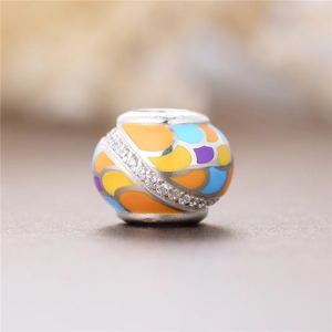 Abalorio de plata de ley S925 con esmalte multicolor y piedras de circonita brillantes