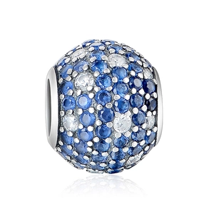 Abalorio de esfera de plata esterlina S925 con circonitas azules y blancas para pulseras