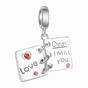 925 Sterling Zilveren boekbedeltje met hartkristal en gegraveerde liefdesbrief voor armband