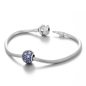 Pulsera de cadena de serpiente de plata S925 con dije de pavé de cristal azul