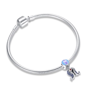 Bracelet maille serpent en argent S925 avec perle émaillée et breloque dauphin et cœur