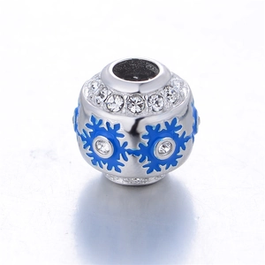 Abalorio de copo de nieve en plata S925 con esmalte azul y cristales brillantes