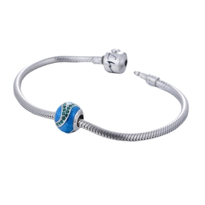 Pulsera de serpiente en plata S925 con cuenta de esmalte azul y cristales verdes