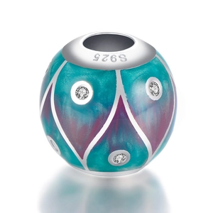 Macro de cuenta de plata S925 con esmalte degradado azul y circonitas cúbicas