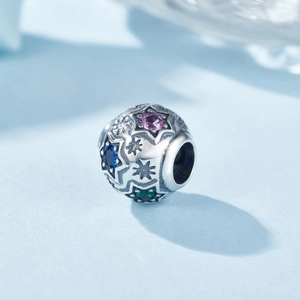 Abalorio de copo de nieve de plata S925 con gemas coloridas para pulseras de bricolaje
