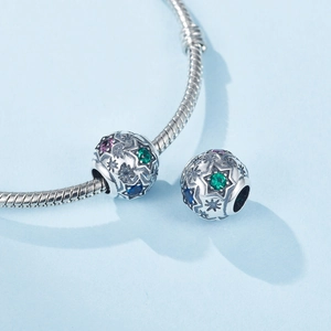 Abalorio de estrella en plata de ley S925 con cristales coloridos para pulsera DIY