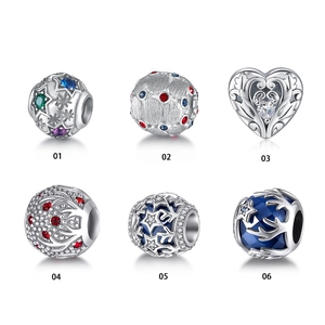 Cuentas de Abalorios de Plata de Ley 925 Con Diseños de Estrella Corazón y Astas Incrustadas Con Rhinestones Para Joyería DIY