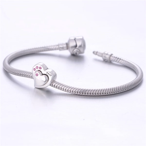 Ciondolo a cuore in argento sterling S925 con zircone rosa per bracciali DIY