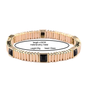 Rose gold elastic stretch bracelet with square black glass inserts and alloy metal blocks