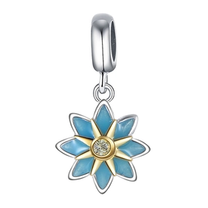 S925 Sterling Silver Blue Enamel Flower Star Charm Bead For DIY Bracelets Necklaces Jewelry Making Women Elegant Accessories