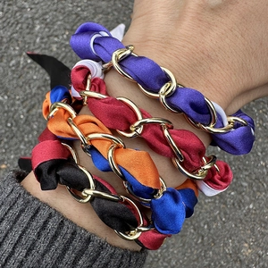 Pulsera de Bufanda de Satén Francés Vintage para Mujer Cadena de Aleación Tejida con Lazo de Cinta de Seda Accesorio de Joyería de Moda