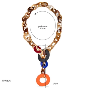 Long chunky acrylic leopard print link necklace with colorful resin geometric rings