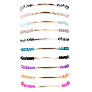 Détail d'un lot de 10 bracelets en perles de cristal facettées avec tubes dorés en cuivre