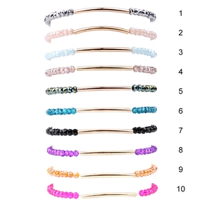 Bracelets en perles de cristal taillé avec tube doré courbé en dix couleurs variées