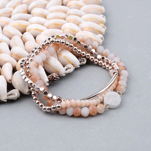Ensemble de bracelets de perles multicouches bohème avec pierres naturelles roses et cristal