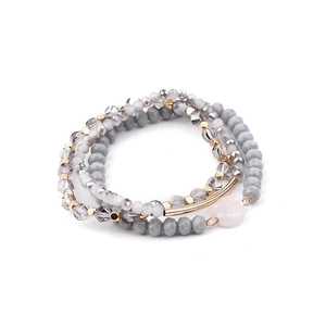 Ensemble de bracelets extensibles en perles de cristal de pierre naturelle gris et or
